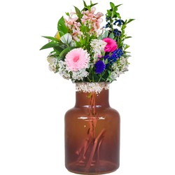 Bela Arte Bloemenvaas Milan - transparant bruin glas - D15 x H20 cm - melkbus vaas met smalle hals - Vazen