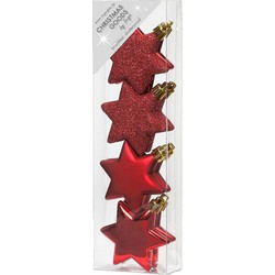 8x stuks kunststof kersthangers sterren rood 6 cm kerstornamenten - Kersthangers