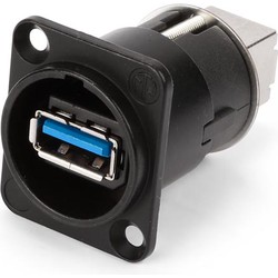 Neutrik omkeerbare usb 3.0-adapter (type usb a en usb b) vernikkelde behuizing type d