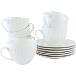 OTIX Koffiekopjes - met Oor - en schotel - Koffietassen  - set van 6 stuks - 200ml - Wit - Kop en Schotel - Koffie - Porselein - LUNA