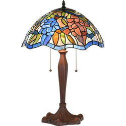 LumiLamp Tiffany Tafellamp  Ø 41x60 cm  Blauw Bruin Glas Kunststof Rond Tiffany Bureaulamp