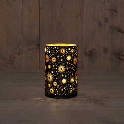 B.O.T. Cylinder Glass Black Star 10X15 cm 8Led Warm White