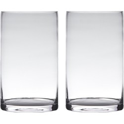 Set van 2x stuks transparante home-basics cylinder vorm vaas/vazen van glas 20 x 15 cm - Vazen