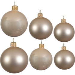 Glazen kerstballen pakket champagne glans/mat 16x stuks diverse maten - Kerstbal