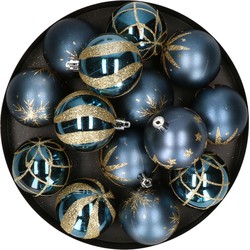 Feeric Christmas gedecoreerde kerstballen -25x - 6cm - blauw - Kerstbal