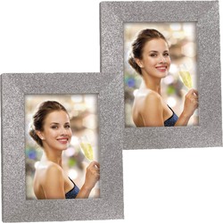 2x stuks houten fotolijstje zilver met glitters geschikt voor een foto van 13 x 18 cm - Fotolijsten