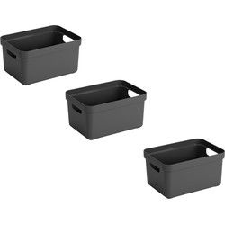 Sunware Opbergbox Sigma - 3x stuks - kunststof - antraciet - 5 liter - Opbergbox