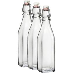 3x Limonadeflessen/waterflessen transparant 1 liter vierkant - Weckpotten