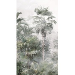 Sanders & Sanders fotobehang tropisch landschap met palmbomen donkergroen en grijs - 1,5 x 2,7 m - 601219