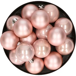 32x stuks kunststof kerstballen zacht roze 4 cm - Kerstbal