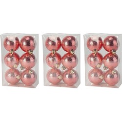 18x Rode cirkel motief kerstballen 6 cm kunststof - Kerstbal