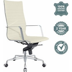 Feel Furniture - Hoge Executive bureaustoel - 100% Leer - Creme