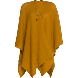 Knit Factory Jazz Gebreid Omslagvest - Dames Poncho - Oker - One Size - Inclusief sierspeld