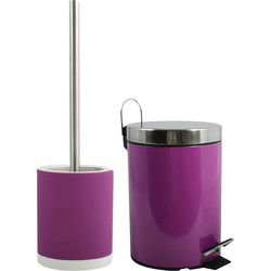 MSV Badkamer accessoires set - paars - pedaalemmer/wc-borstel - Badkameraccessoireset
