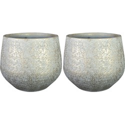 2x stuks plantenpot/bloempot keramiek metallic zilvergrijs/gold finish - D23/H20 cm - Plantenpotten