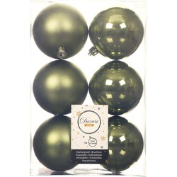18x stuks kunststof kerstballen mos groen 8 cm glans/mat - Kerstbal