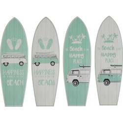  J-Line Decoratie Borden Hout Surfplanken Minibus - Mix Groen