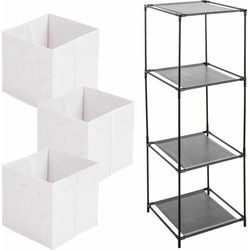 Kastmandjes/opberg mandjes - wit - 3x stuks van 29 Liter - In rekje van 34 x 98 cm - Opbergmanden