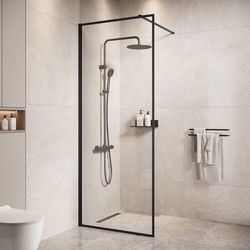 Badplaats Douchewand Georgia 60 x 200 cm - Zwart – Inloopdouche 8 mm Veiligheidsglas