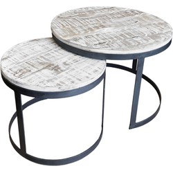 SVJ Salontafel Rond - 58 x 58 x 46 cm - Metaal - Zwart/Wit - Set van 2