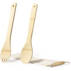 Sla bestek/couvert setje - bamboe - 32 cm - Slabestek