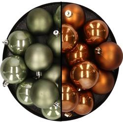 Kunststof kerstballen 6 cm - 24x stuks - mosgroen en bruin - Kerstbal