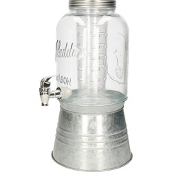 Glazen drankdispenser/limonadetap op voet met zilver kleur dop/voet/tap 3.8 liter - Drankdispensers