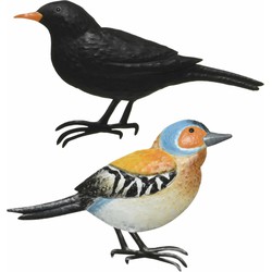 Decoratie vogels/muurvogels Vink en Merel voor in de tuin 38 cm - Tuinbeelden