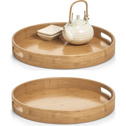 Zeller Dienblad - 2x - bamboe hout - rond - 38 x 5 cm - serveerblad - Dienbladen