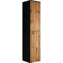 Badplaats Badkamerkast Venus 30 x 30 x 160 cm - Eiken met Zwart - Hangende Kolomkast met Twee Deuren