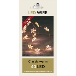 Batterijverlichting LED koperdraad ster 40 LED / 2 meter classic