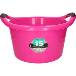 Groot kunststof teiltje/afwasbak rond met handvatten 15 liter roze - Afwasbak