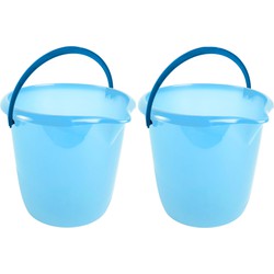 Set van 2x stuks blauwe schoonmaakemmers/huishoudemmers 10 liter van dia 28 cm - Emmers