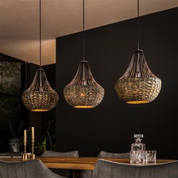Hoyz Collection - Hanglamp 3x Kegel Waterhyacint - Zwart Nikkel