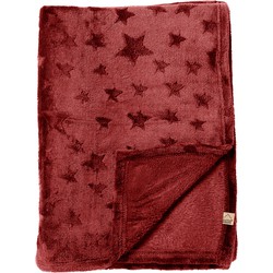 Geen merk STARLIGHT - Plaid 150x200 cm - fleece deken met sterren - effen kleur - Biking Red - rood - Dutch Decor kerst collectie