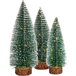 Kleine/mini decoratie kerstboompjes set van 3x st met licht 25-35 cm - Kerstdorpen