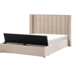 Beliani NOYERS - Tweepersoonsbed-Beige-Fluweel