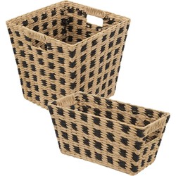 Set van 2x gevlochten rieten opbergmanden beige/zwart - Opbergmanden