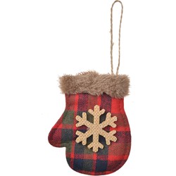 Clayre & Eef Kersthanger Wanten 10 cm Rood Synthetisch Sneeuwvlokken Kerstboomversiering