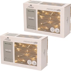 Set van 2x stuks kerstverlichting warm wit 120 leds met dimmer en timer functie 1200 cm - Kerstverlichting kerstboom