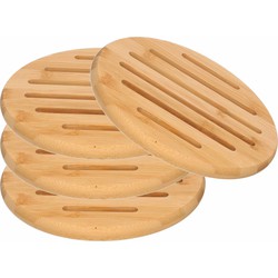 4x Houten ronde onderzetters voor pannen/schalen 20 cm - Panonderzetters