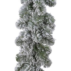 1x Groene dennenslinger kerstslingers met sneeuw 270 cm - Guirlandes