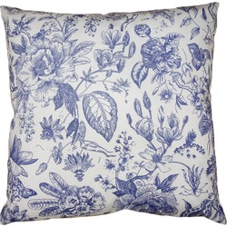 Clayre & Eef Kussenhoes  45x45 cm Wit Blauw Polyester Bloemen Sierkussenhoes