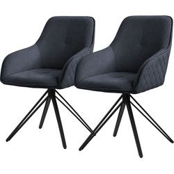 Eetkamerstoel set van 2 draaibaar zwart geweven stof met rugleuning en armleuningen ML design