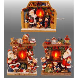 Set van artikelen kerstman openhaard met vlam set 3