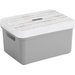 Sunware Opbergbox/mand - lichtgrijs - 13 liter - met deksel hout kleur - Opbergbox