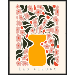 Any Image Print 'Fleurs in the Pot' - Schilderij - Wanddecoratie - Inclusief beukenhouten lijst - Poster - 73x93cm - Zwarte lijst met Passe Partout