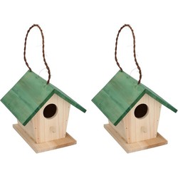 2x Groene vogelhuisjes voor kleine vogels 17 cm - Vogelhuisjes