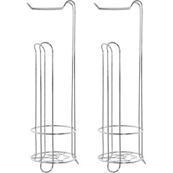 2x stuks wc/toiletrol houders staand zilver 60 cm - Toiletaccessoireset