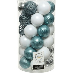37x stuks kunststof kerstballen zilver/wit/ijsblauw (blue dawn) 6 cm - Kerstbal